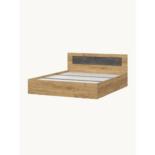 Кровать двуспальная Hoff МСП, 140х200 см, основание, без ящика, без механизма, ЛДСП, цвет дуб золотой, камень тёмный