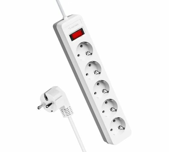 Сетевой фильтр Космос 5 гнезд, 3 метра, с заземлением и индикатором цвет: белый FKsm3m-5g(W)