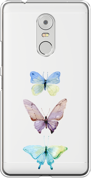 Силиконовый чехол на Lenovo K6 Note / Леново К6 Нот Акварельные бабочки, прозрачный