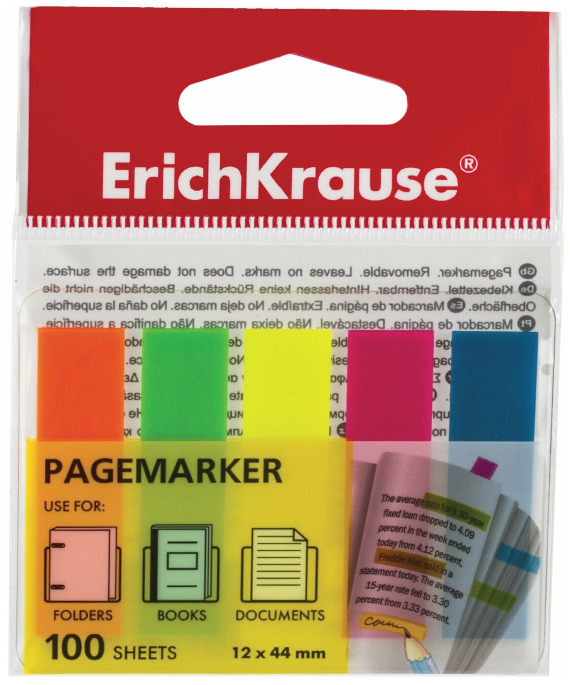 Закладки клейкие Erich Krause "Neon", 44х12 мм, 5 цветов х 20 листов (31177)