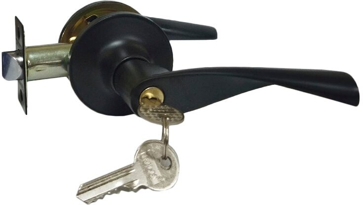 Ручка-защелка дверная межкомнатная ключ/фиксатор алюминий, черная матовая - фотография № 1