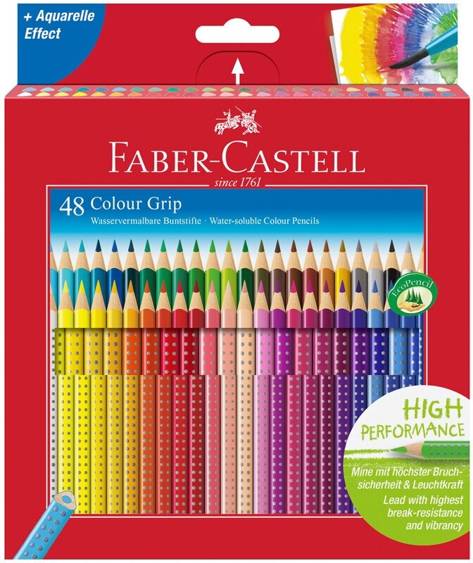 Карандаши цветные Faber-Castell "Grip", 48цв, трехгран, заточен, картон, европодвес