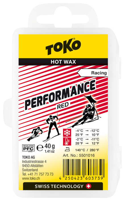 Парафин низкофтористый TOKO Racing Performance Red (-4°С -12°С) 40 г.