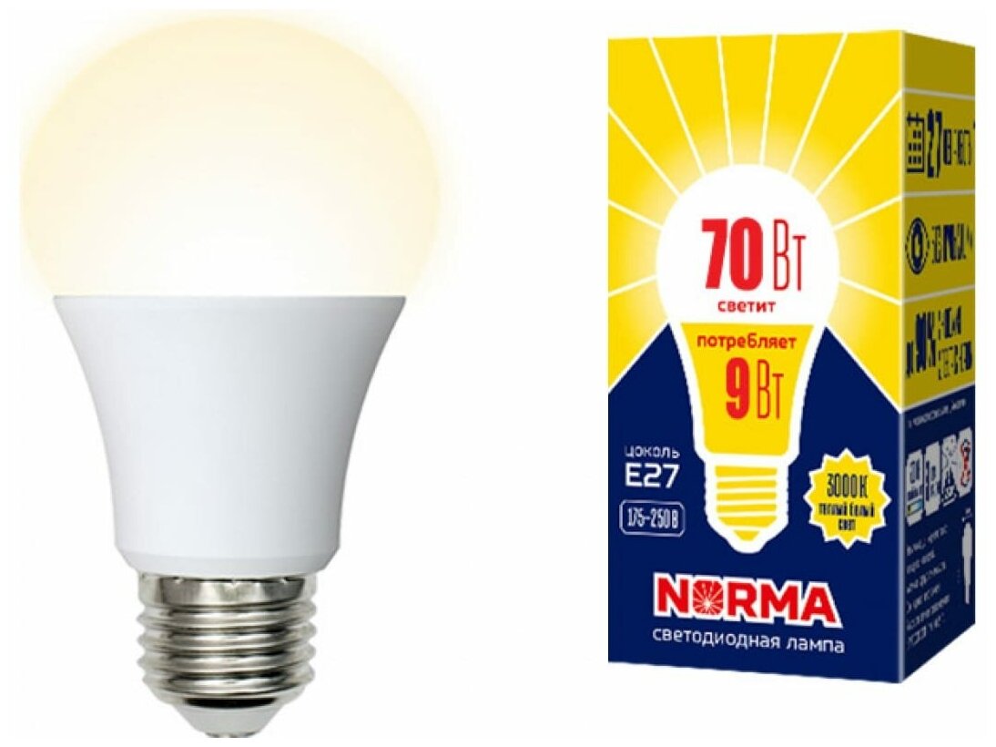 Volpe Лампа светодиодная Volpe E27 9W 3000K матовая LED-A60-9W/3000K/E27/FR/NR UL-00005622