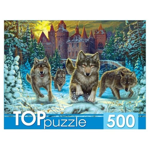 Пазл Волки и снежный замок, 500 элементов пазл рыжий кот 500 деталей ночные волки у озера
