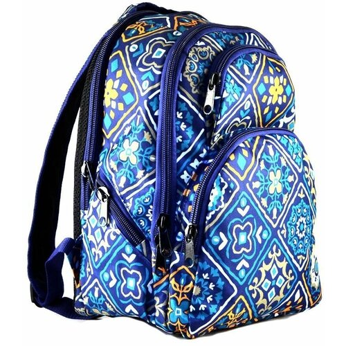 Рюкзак с уплотнённой спинкой Т2009.16 40см (со светоотражающими элементами) Орнамент синий/цветной (22043)