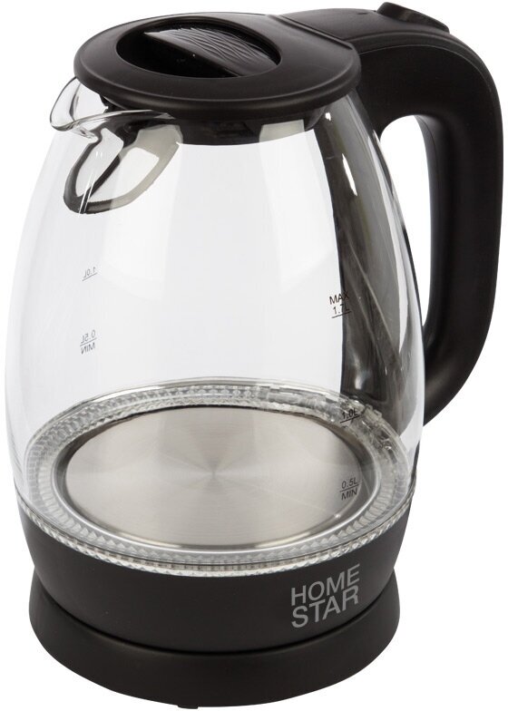Homestar HS-1012 чайник электрический дисковый, 1.7л, 1850-2200Вт, стеклянный, черный