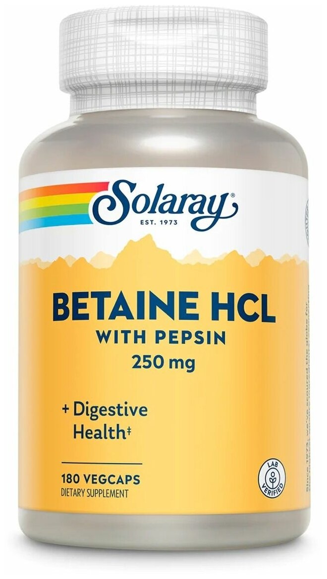 Betaine HCl with Pepsin 250mg, 180 VegCaps