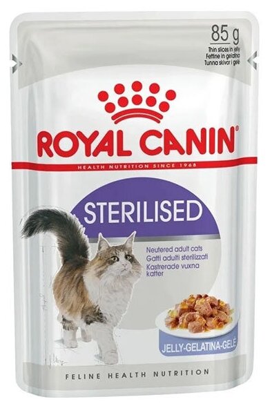 Корм влажный (паучи) Royal Canin Sterilised для взрослых стерилизованных кошек, кусочки в желе 85 г х 24 шт - фотография № 2