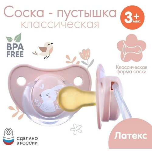 Соска - пустышка классическая, латекс, +3мес, «Зайка»