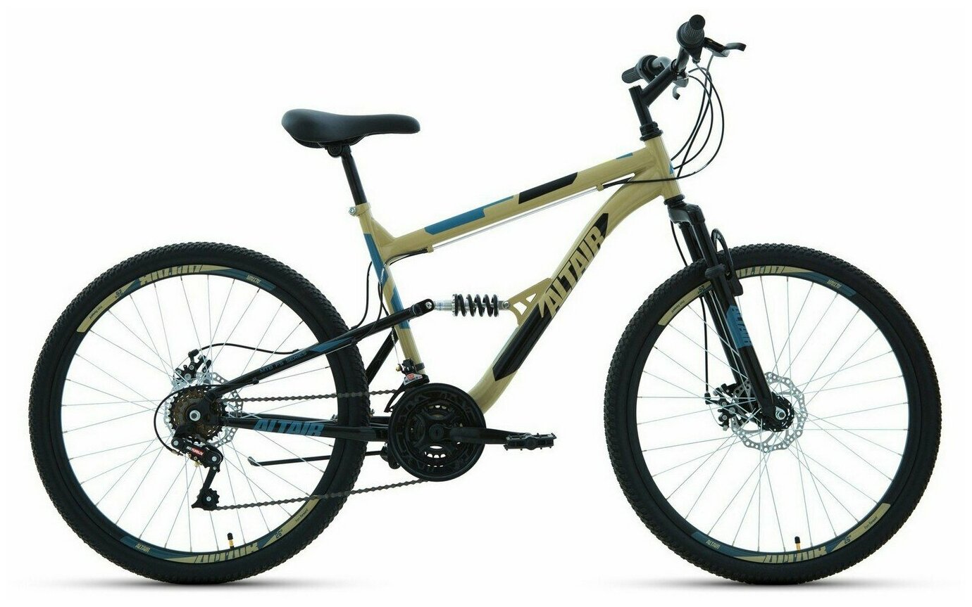 Велосипед горный двухподвесной ALTAIR MTB FS 26 2.0 disc 16" (2021), 18" бежевый/черный