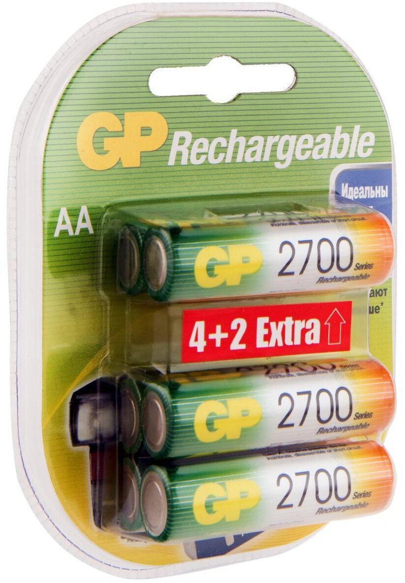 Аккумуляторная батарейка AA GP Rechargeable 2700AAHC4/2, в комплекте 6шт. (2700AAHC4/2-2CR6 36/360)