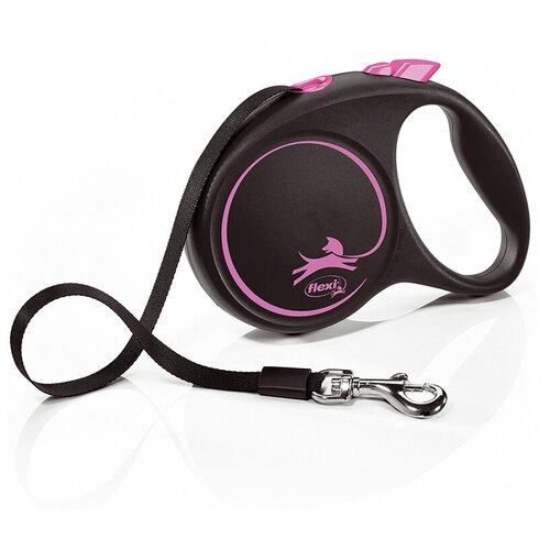 Flexi Black Design M Tape - Поводок-рулетка для собак 5м до 25 кг, ремень pp44691 Розовая alcott visibility поводок рулетка для животных антискользящая ручка лента м черный желтый неон