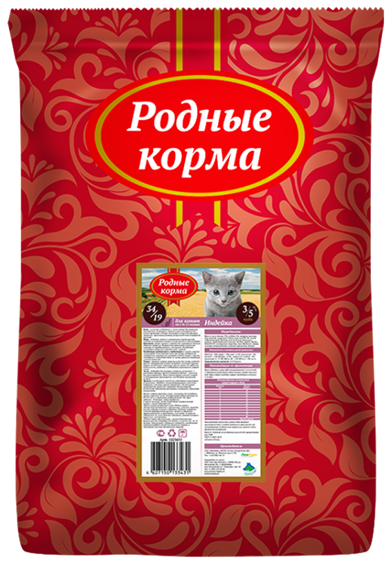 Родные корма сухой корм для котят индейка 34/19 2/3 пуда (10 кг)