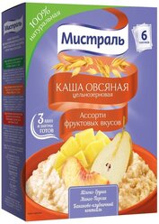 Мистраль Каша овсяная цельнозерновая Ассорти фруктовых вкусов, порционная (6 шт.), 1 уп.