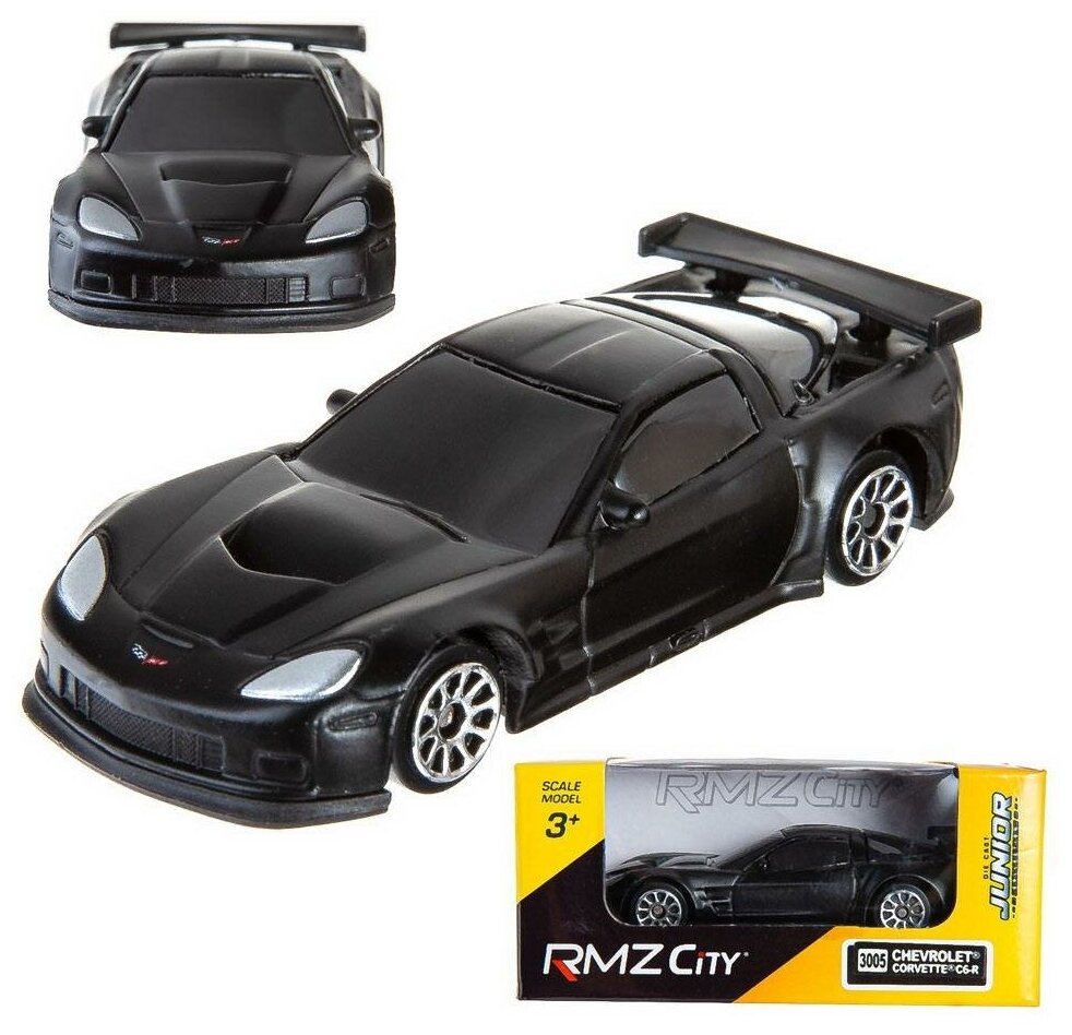 Машинка металлическая Uni-Fortune RMZ City 1:64 Chevrolet Corvette C6R, без механизмов, черный матовый цвет,