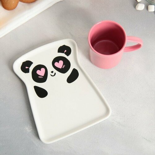 Чайная пара керамическая Панда кружка 200 мл блюдце 178х133 см цвет розовый 1156₽