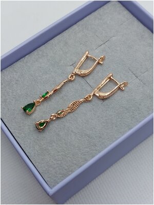 Серьги цепочки FJ Fallon Jewelry, искусственный камень, зеленый, золотой