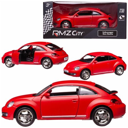 Машинка металлическая Uni-Fortune RMZ City 1:32 Volkswagen New Beetle 2012, инерционная, красный мат