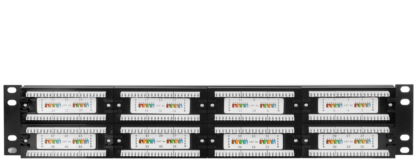 Патч-панель Exegate EX256753RUS (19", UTP, 48 port, cat.5e, KRONE&110(dual IDC), 2U, RoHS, Black, RTL) - фото №2