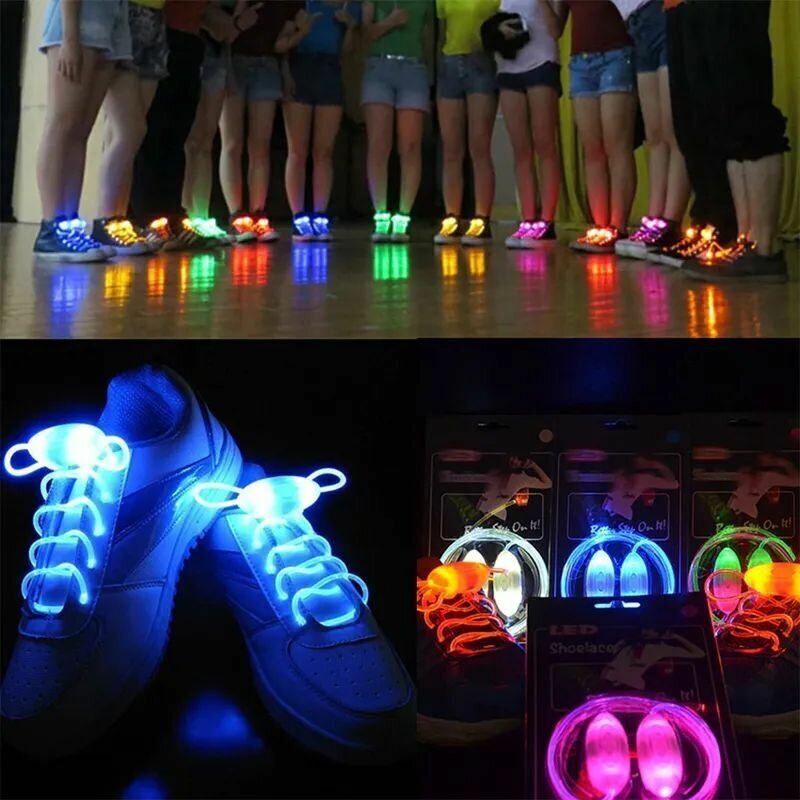 Светящиеся шнурки с LED подсветкой 80 см Цветные , набор 2 шт