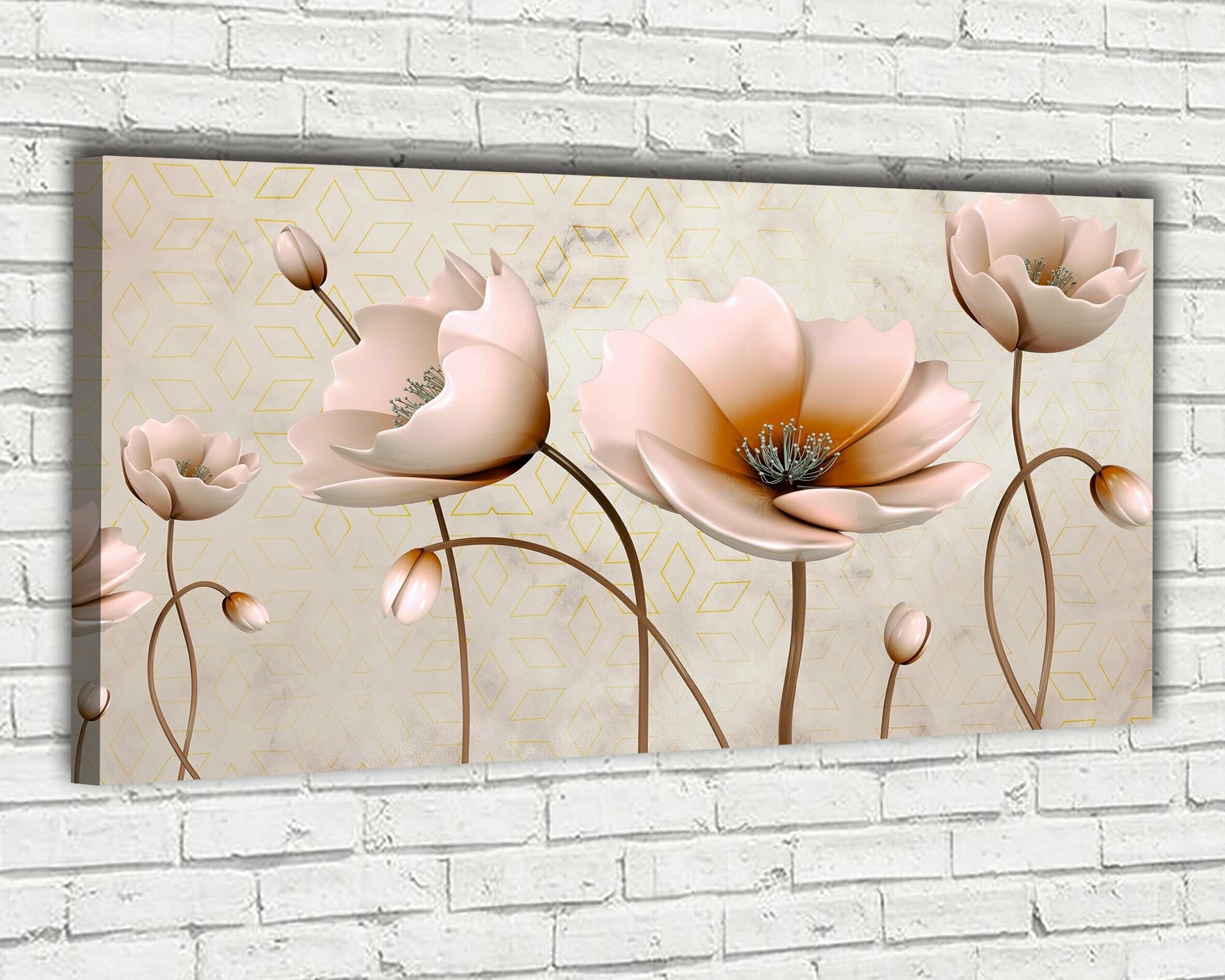 Картина для интерьера на натуральном холсте / Большая картина на стену "Абстракция / Цветы" 60*100 см. Ф0258 крепления в подарок