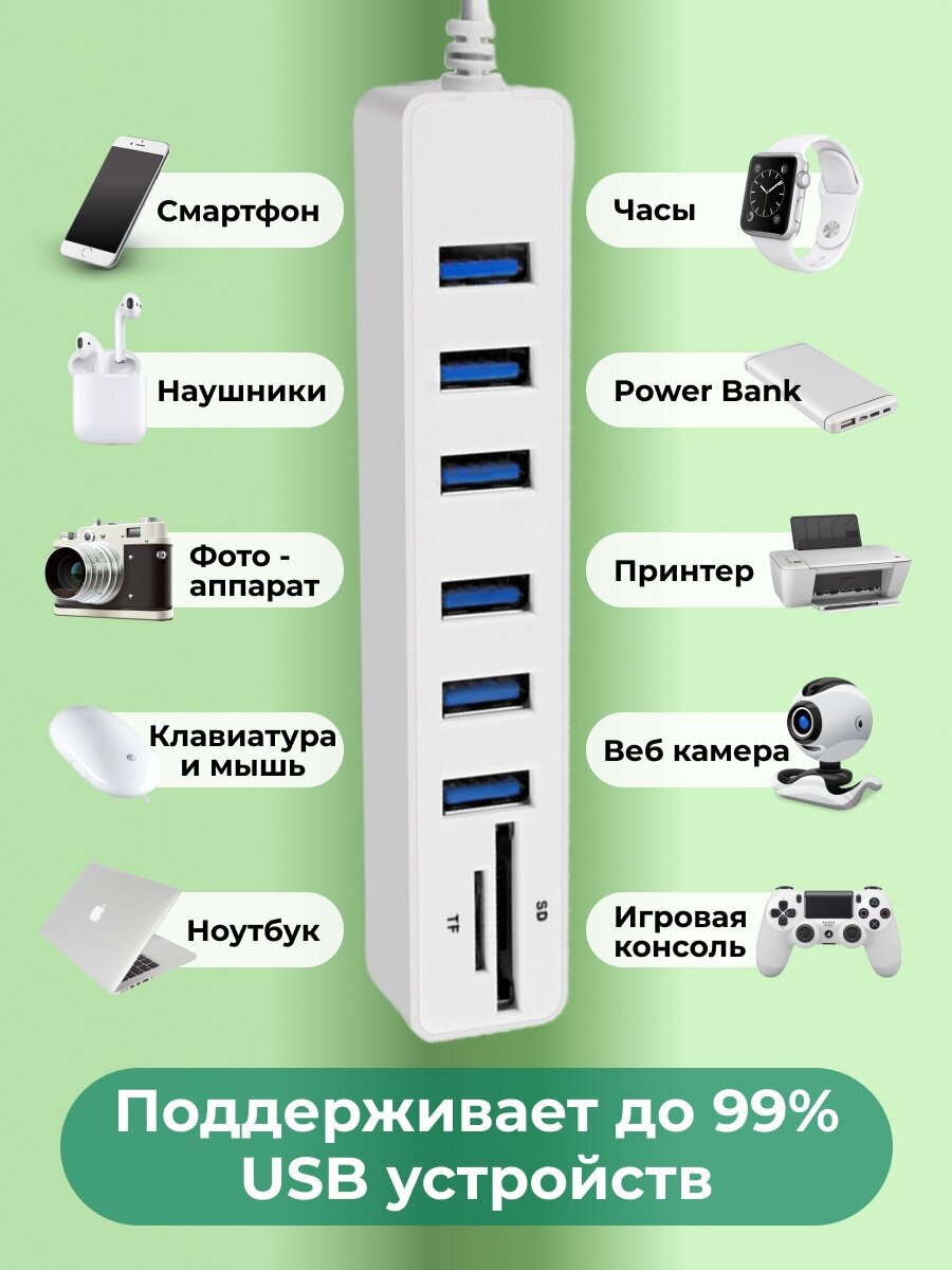 USB HUB 6 (концентратор) + карты памяти SD / TF / картридер USB разветвитель переходник адаптер