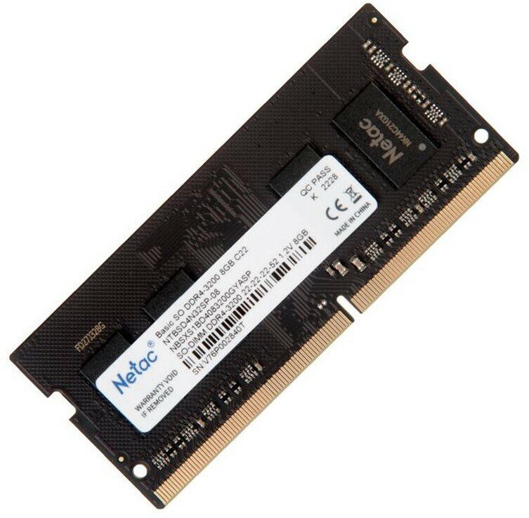 Память SODIMM DDR4 PC4-25600 Netac NTBSD4N32SP-08, 8Гб, 1.2 В