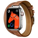 Часы Apple Watch Hermès Series 9 GPS + Cellular 45mm Silver Stainless Steel Case with Noir Swift Leather Single Tour Deployment Buckle - изображение