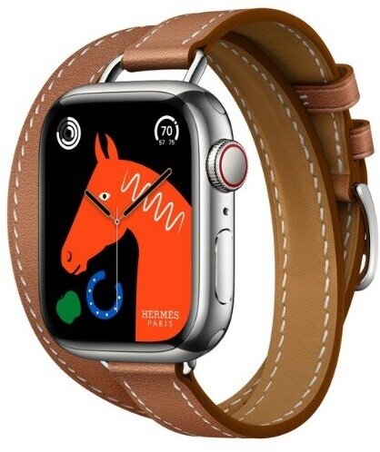 Часы Apple Watch Hermès Series 9 GPS + Cellular 41mm Silver Stainless Steel Case with Gold Swift Leather Attelage Double Tour