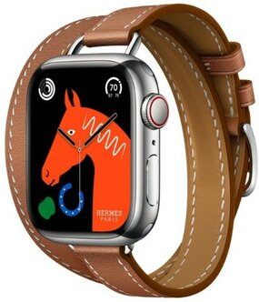 Часы Apple Watch Hermès Series 9 GPS + Cellular 41mm Silver Stainless Steel Case with Gold Swift Leather Attelage Double Tour — купить в интернет-магазине по низкой цене на Яндекс Маркете