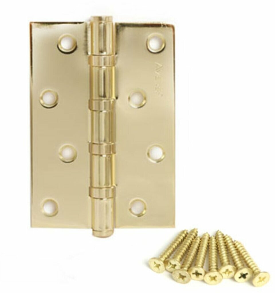 Петля врезная для деревянных дверей, универсальный, с 4 подшипниками, Avers, 100х75х2.5 мм, B4-G, 30114, золото