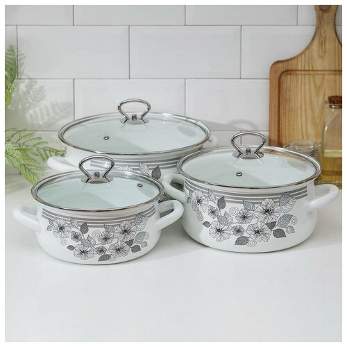 Набор кастрюль Серебро-1 Экстра 3 предмета 2 л 3 л 4 л крышки индукция цвет белый 6584₽