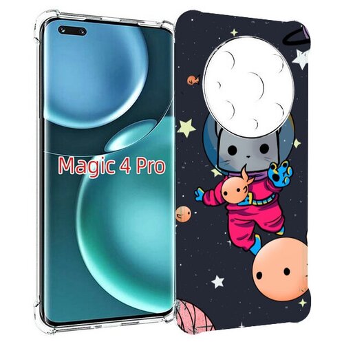 чехол mypads миньон с шариками для honor magic4 pro magic4 ultimate задняя панель накладка бампер Чехол MyPads котик-с-рыбкой-в-космосе для Honor Magic4 Pro / Magic4 Ultimate задняя-панель-накладка-бампер