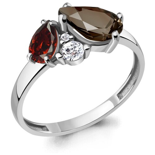 фото Серебряное кольцо aquamarine а6934636а с фианитом, гранатом и кварцем, размер 18 diamant-online