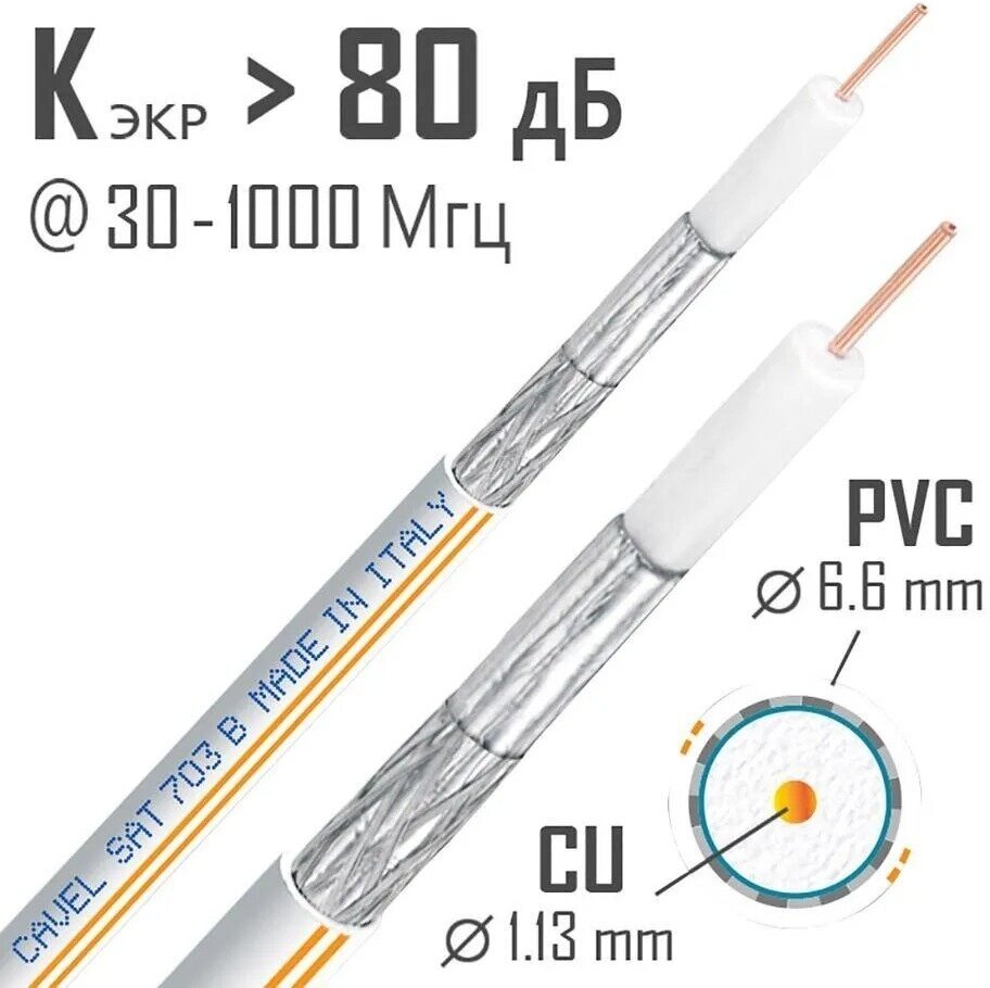 Коаксиальный телевизионный кабель Cavel SAT 703 B белый 30 м. - фотография № 6