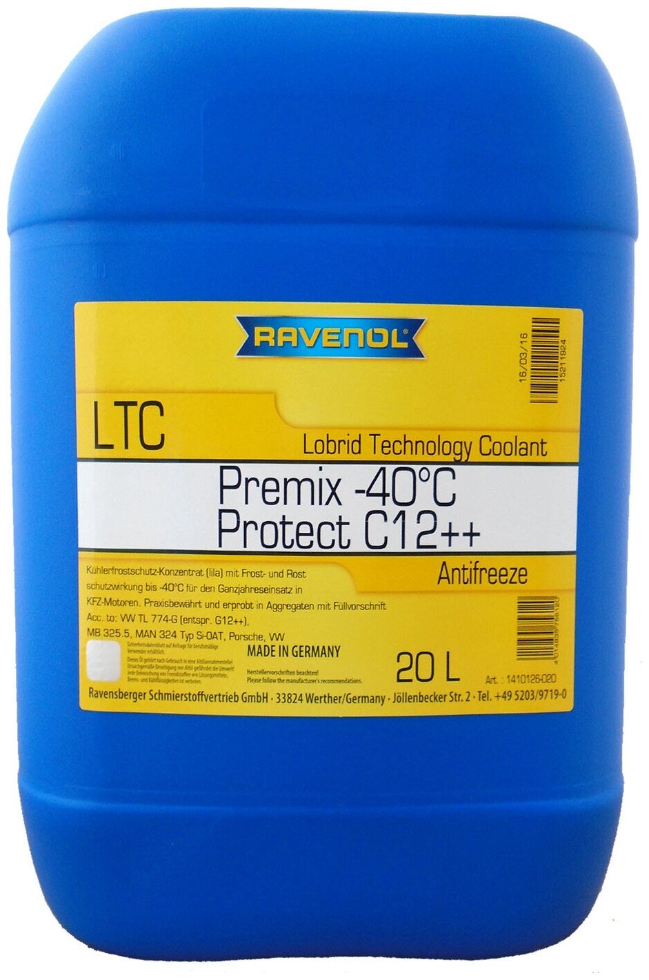 RAVENOL 1410126B20 Антифриз LTC Protect C12++ 20л (готовый, лиловый, -40C)