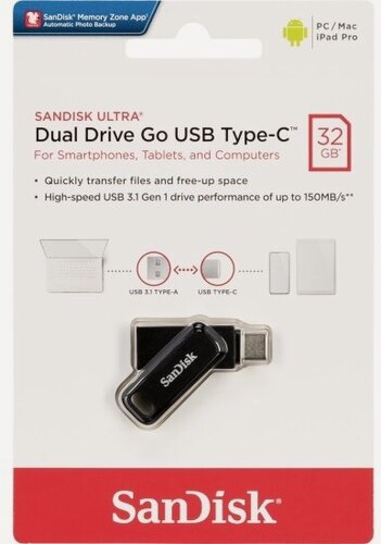 Изображение товара USB флешка Sandisk 32Gb Ultra Dual Drive Go USB 3.1 gen 1/ USB Type-C 150 Mb/s