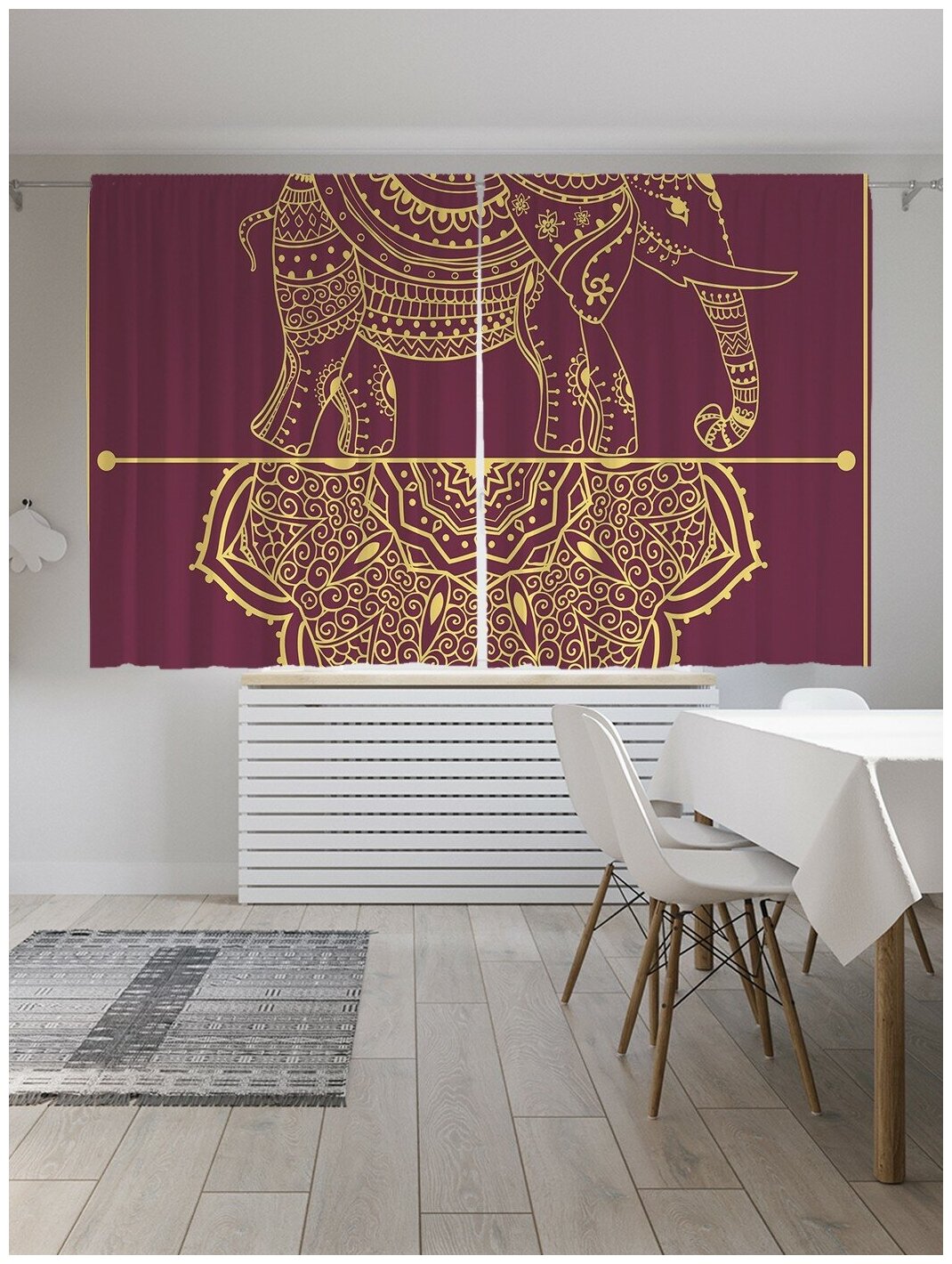 Классические шторы JoyArty "Слон на мандале", серия Oxford DeLux, 2 полотна 145x180 см