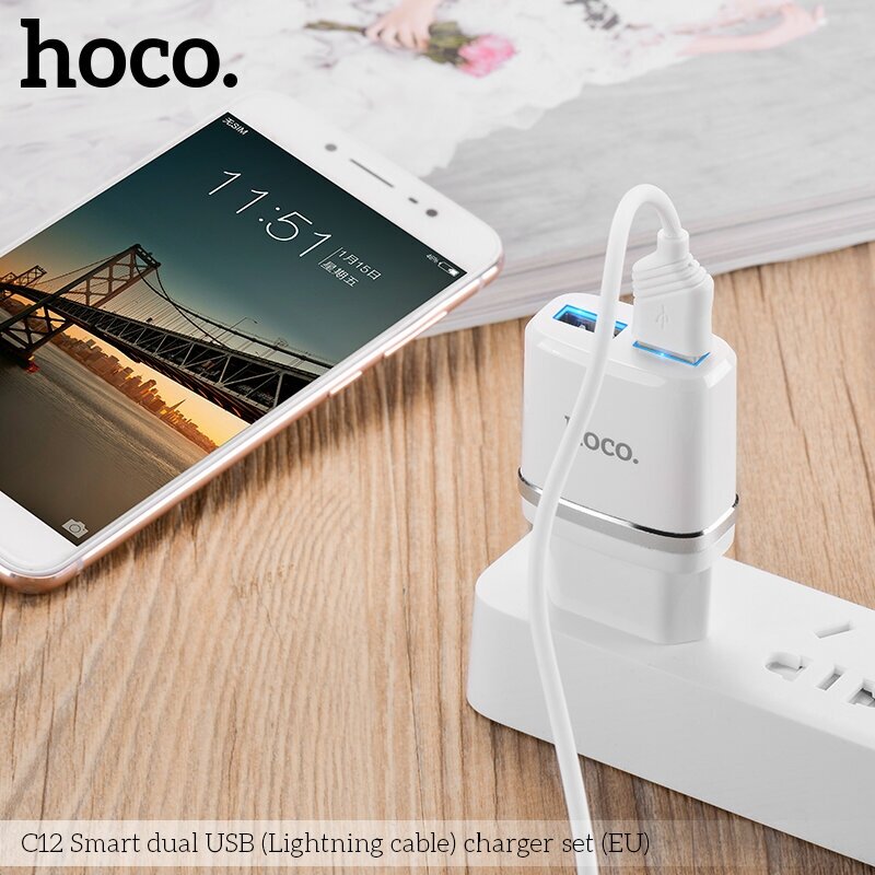 Зарядный комплект Hoco C12 Smart + кабель microUSB мощность Qi: 20 Вт