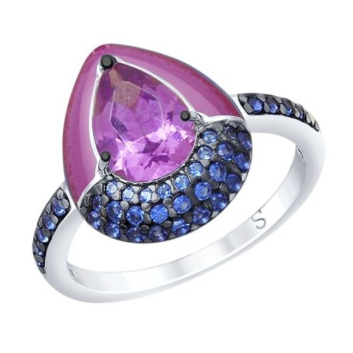 фото Серебряное кольцо sokolov с ситаллом цвета аметист, фианитом и эмалью 92011671 diamant-online