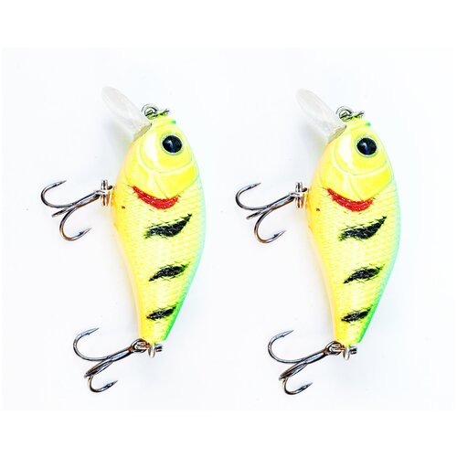 Воблер 2шт, желтый, 38 мм, 3.5 гр, глубина 0.5 м