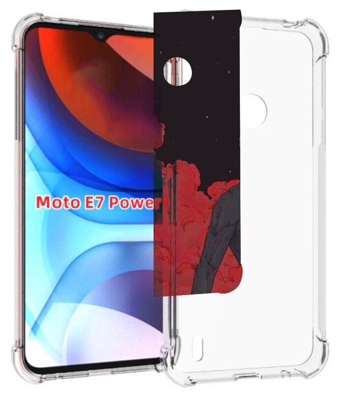Чехол MyPads скелет в красном дыму для Motorola Moto E7 Power задняя-панель-накладка-бампер