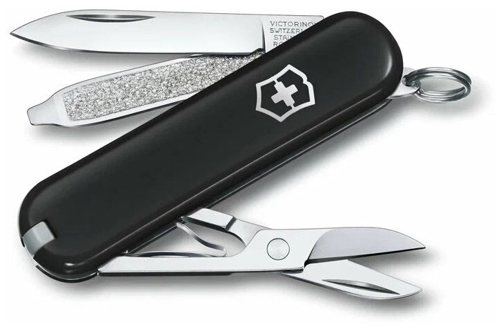 Нож-брелок Victorinox Classic SD Colors Dark Illusion 58 мм, 7 функций, чёрный 0.6223.3G