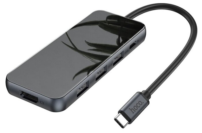 Хаб Hoco HB15 Easy Show Type-C adapter Type-C to USB3.0*3+HDMI+PD Cерый
