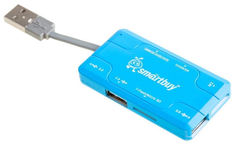 Концентратор USB 2.0+Картридер Smartbuy SBRH-750-B