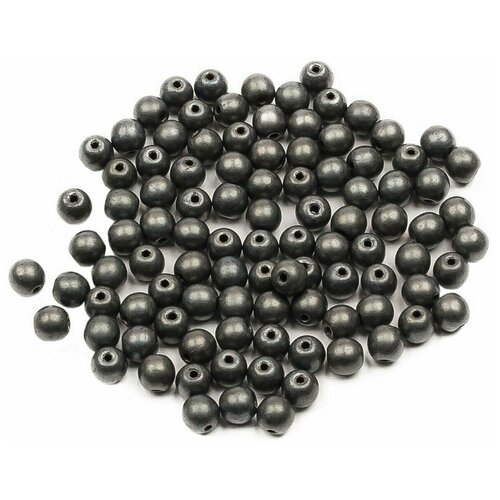 Стеклянные чешские бусины, круглые, Round Beads, 4 мм, цвет Jet Hematite Matted, 100 шт.