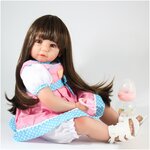 Kaydora Кукла Реборн (Reborn Dolls) - Девочка в розовом платье в горошек и бабочкой (51 см) - изображение