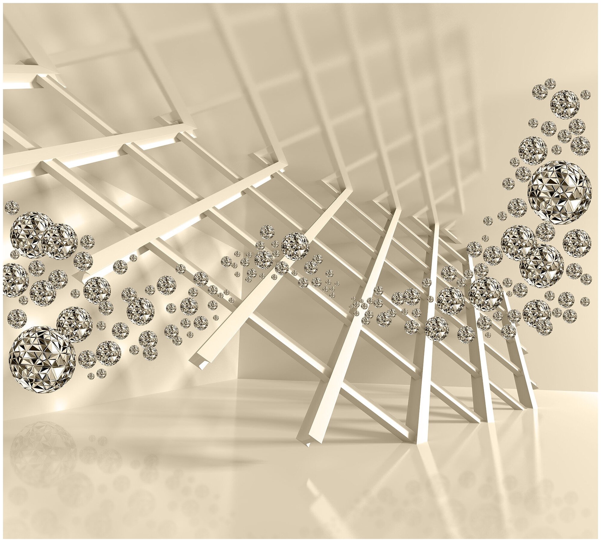 фото Фотообои виниловые на флизелиновой основе Polimar "Золотые шары 3D", Арт. 13-534, 300см х 270см (ШхВ)/ обои на стену гостиная кухня спальня детская