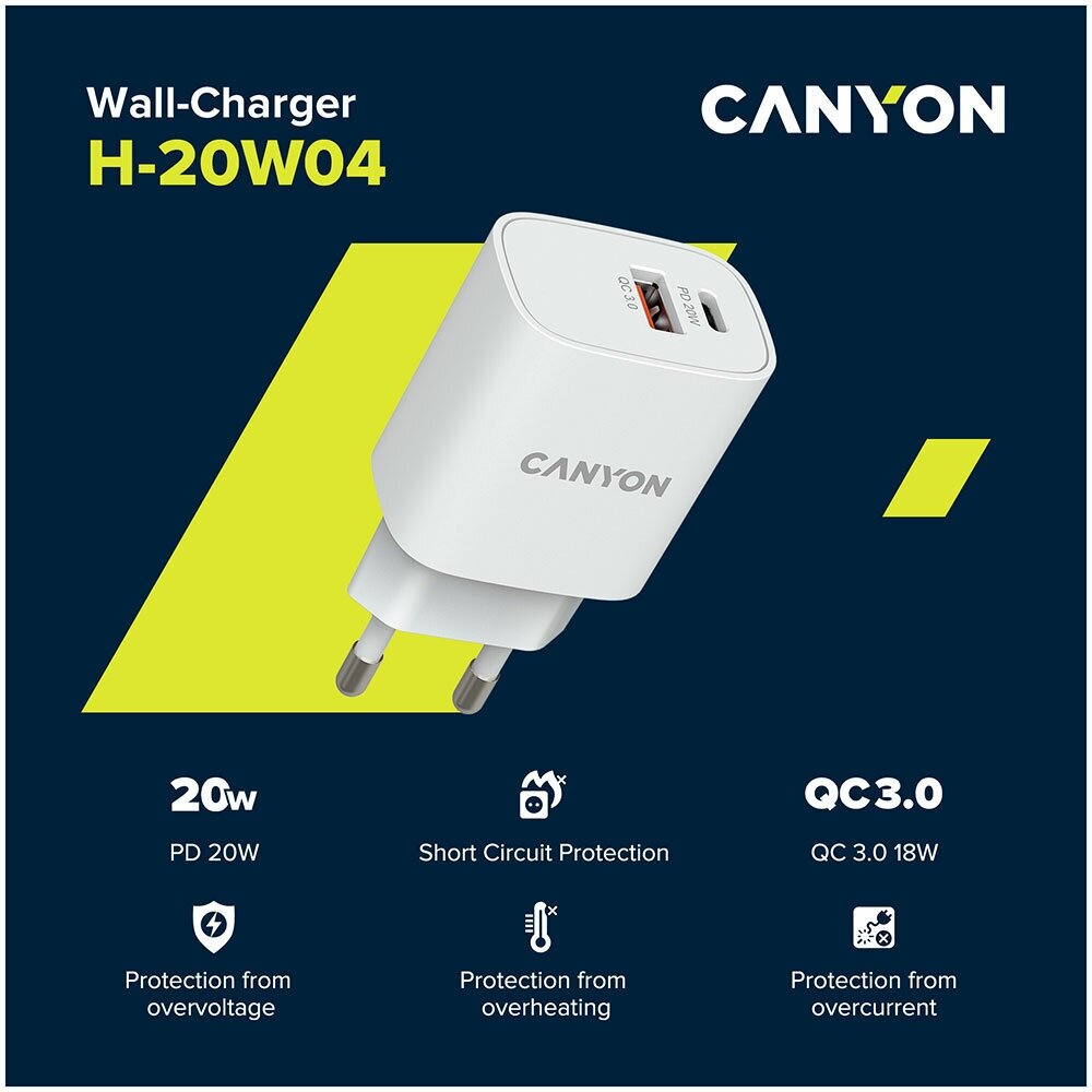 Зарядное устройство сетевое Canyon CNE-CHA20W04 USB-A/C, белый - фото №4